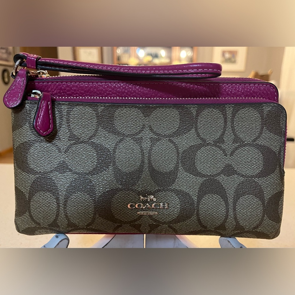Coach Signature Wristlet in Pink and Tan